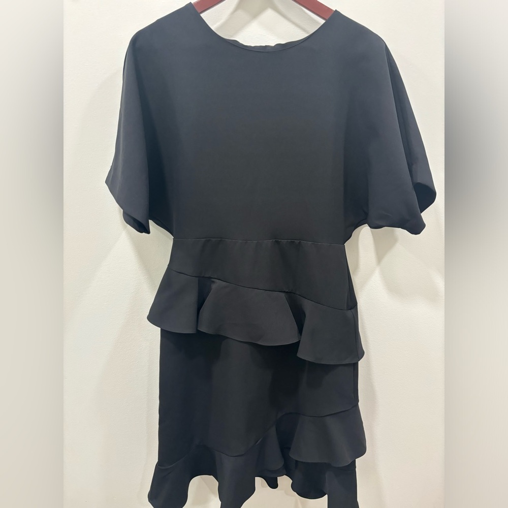 Ellison Large Dress Womens Black Dolman Sleeve Ruffle Size Small